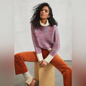 Callahan Knitwear Anthropologie Joni Space-Dyed Turtleneck Sweater Pink Combo